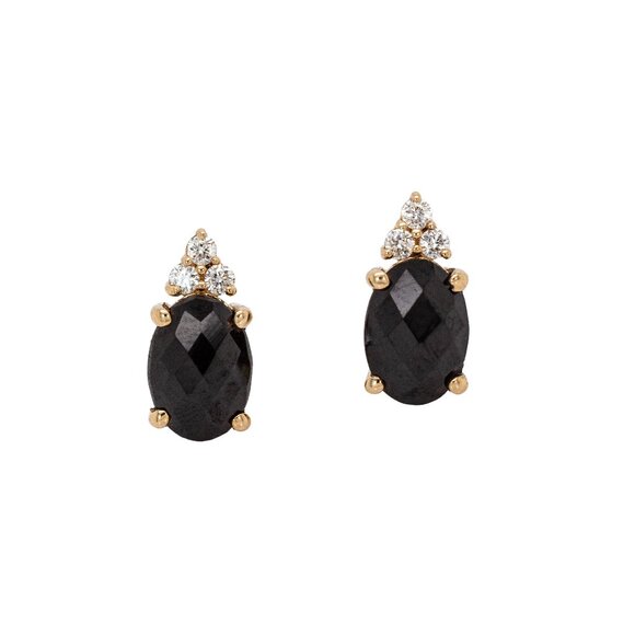 Black Spinel Stud Earrings in 14K Solid gold with Natural Diamond Accents - Picture 1 of 8